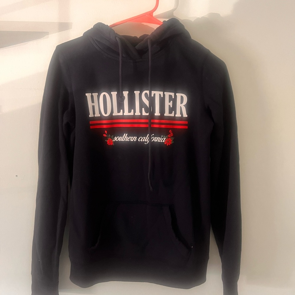 Hollister Navy Hoodie with Red Accents